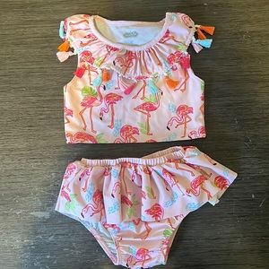 Mud Pie Girl’s Falmingo Pink Two Piece Bikini. Size 3T